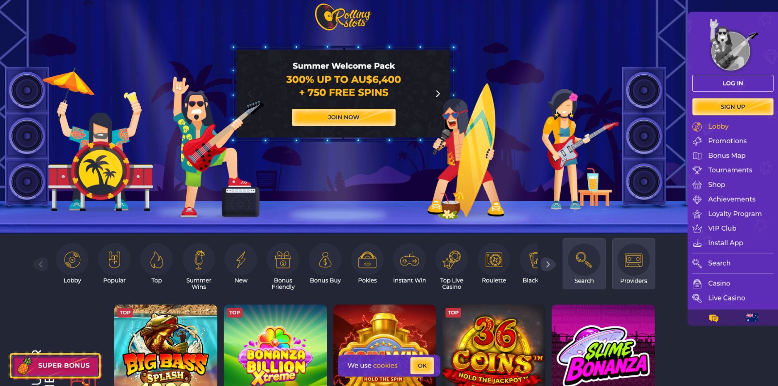 Rolling Slots lobby, screenshot