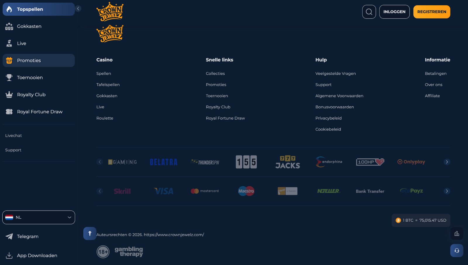 CrownJewelz banking page showing withdrawal methods and timings