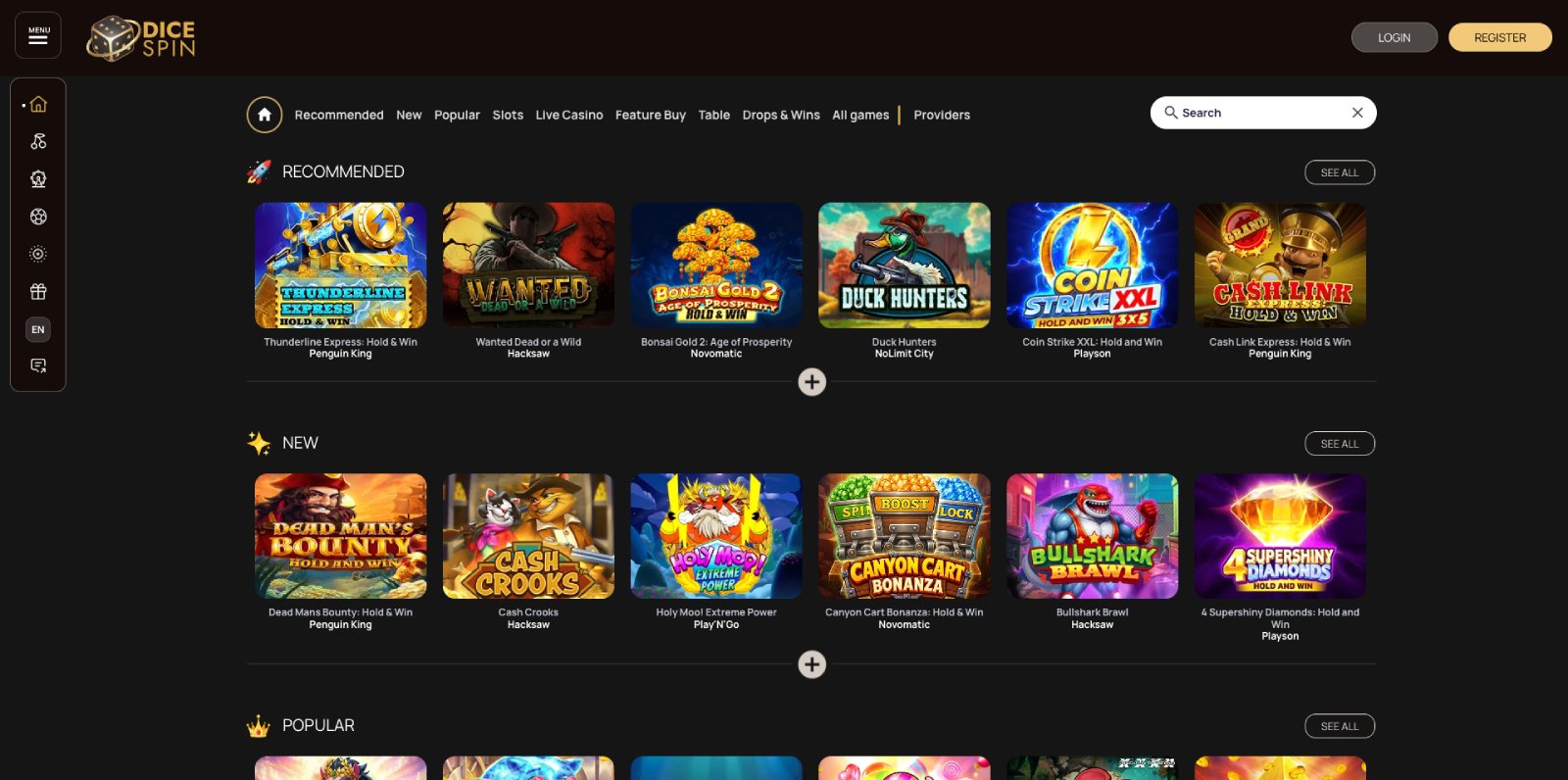 DiceSpin lobby, screenshot