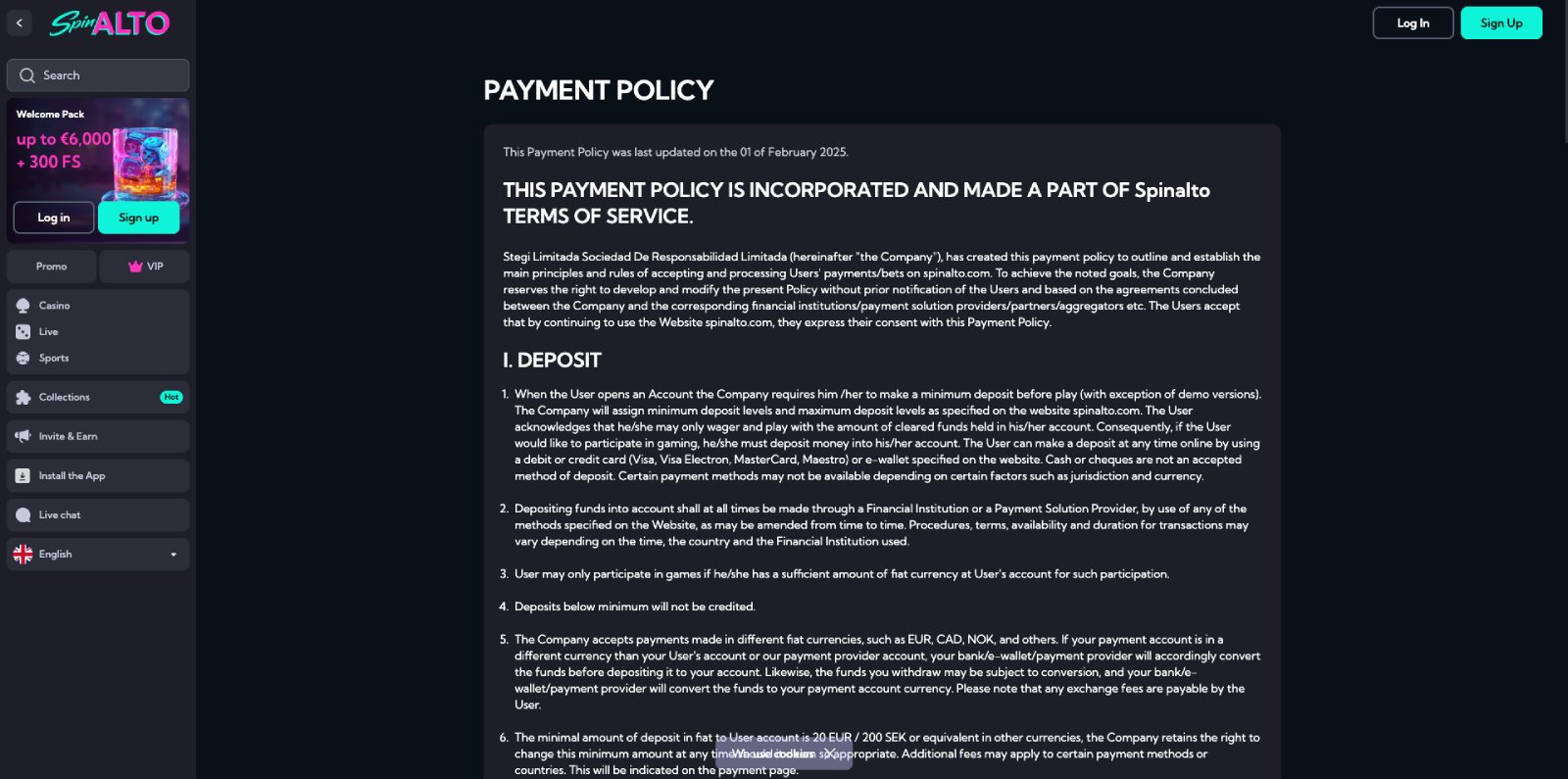 SpinAlto banking page showing withdrawal methods and timings