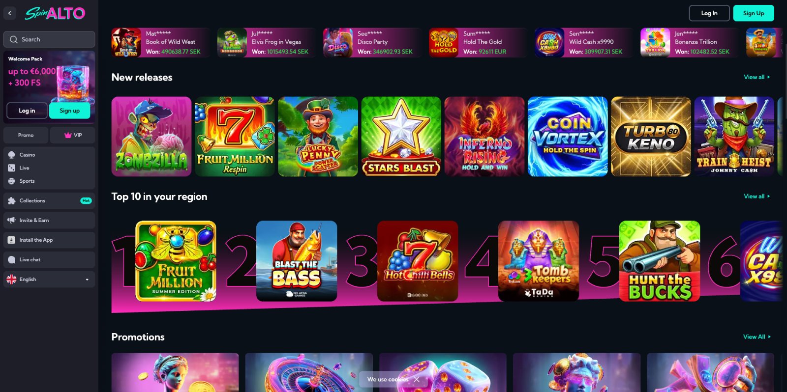 SpinAlto lobby, screenshot