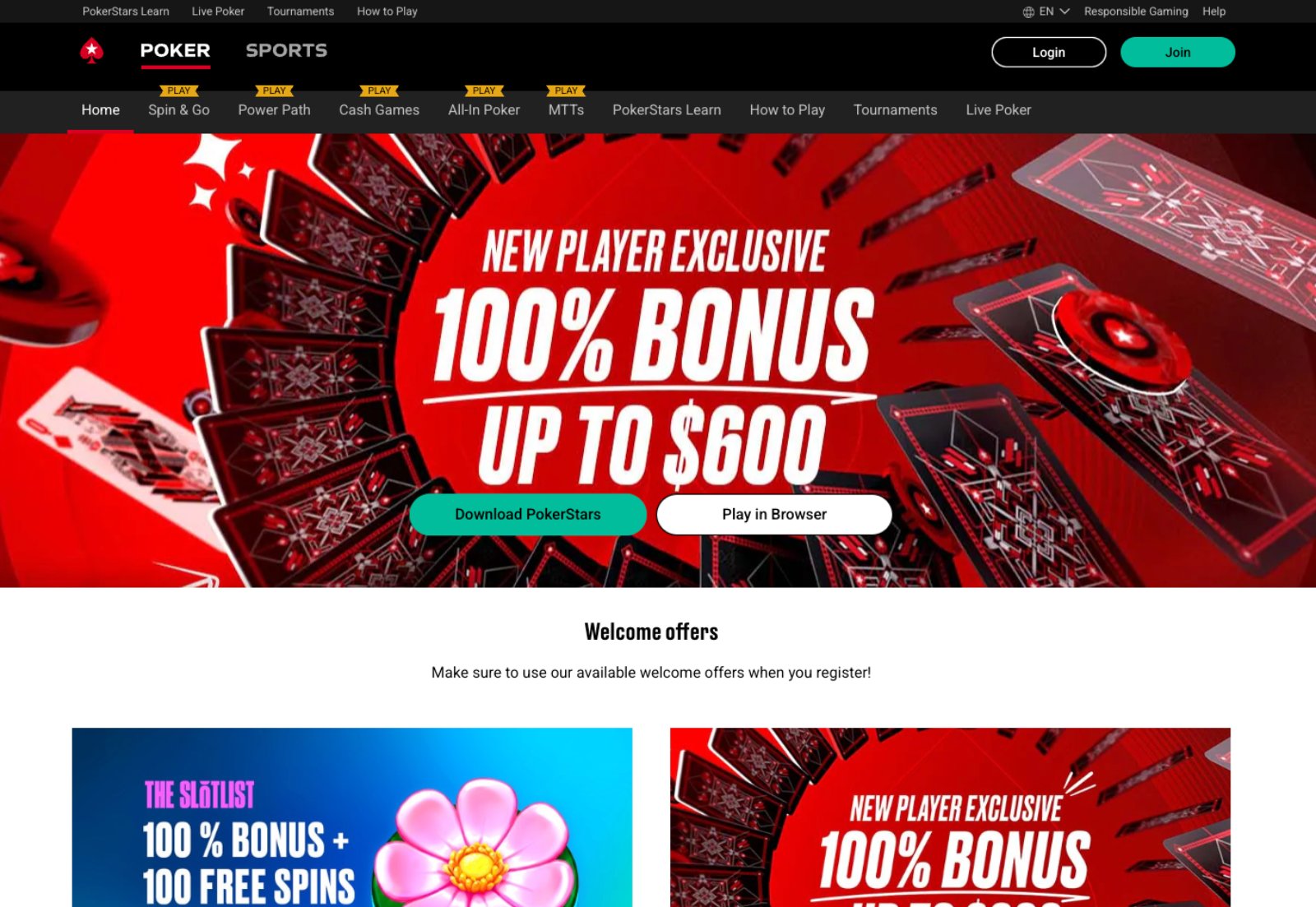 PokerStars lobby, screenshot
