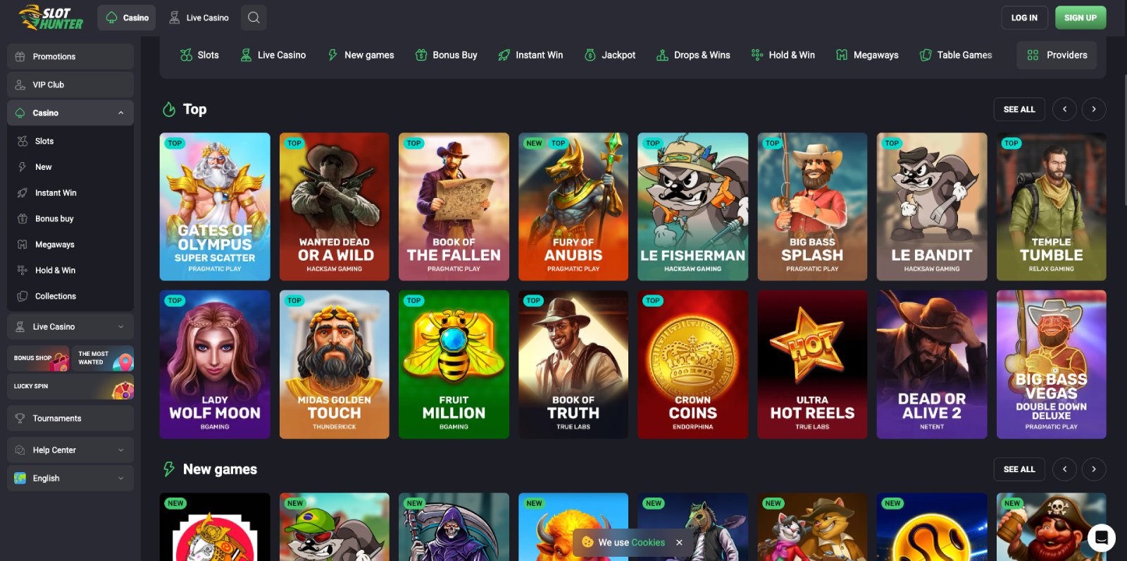 Slot Hunter lobby, screenshot