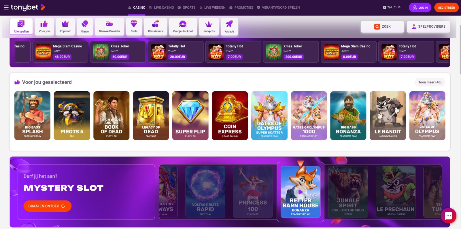 TonyBet NL lobby, screenshot