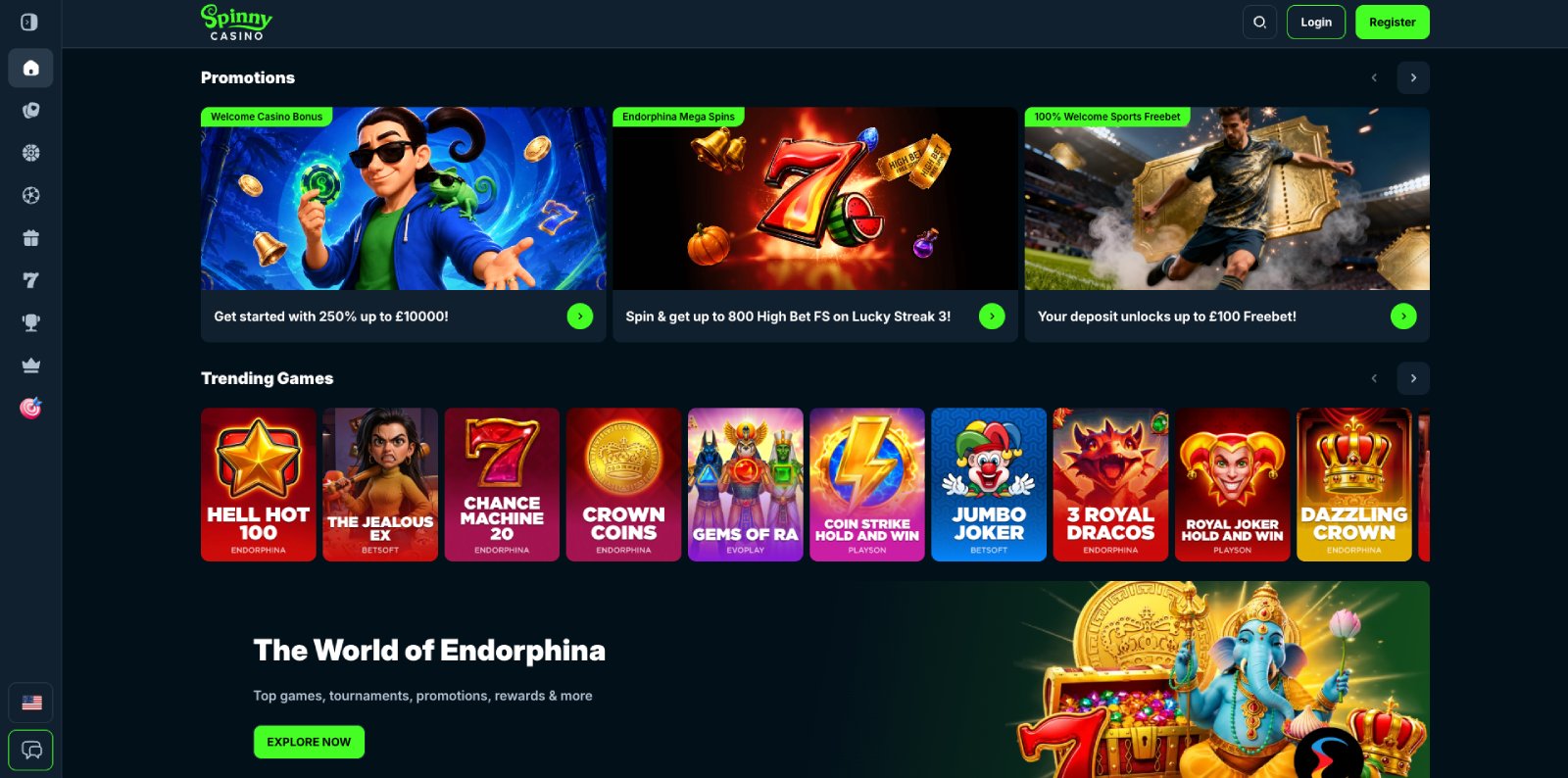 Spinny Casino lobby, screenshot