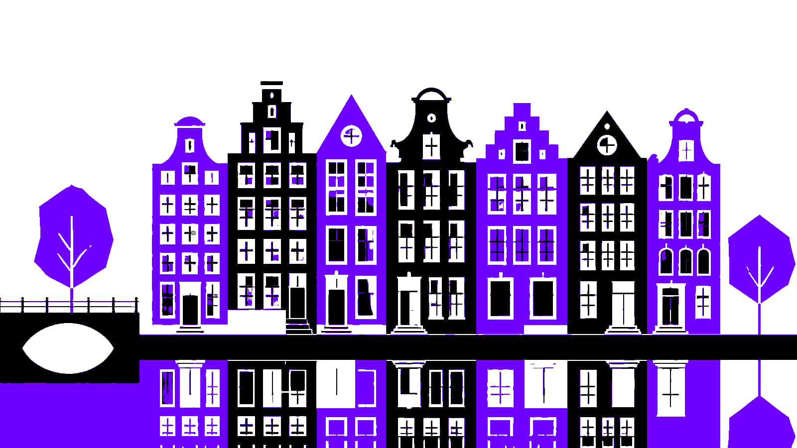 Amsterdamse grachtenpanden in een geometrische rij