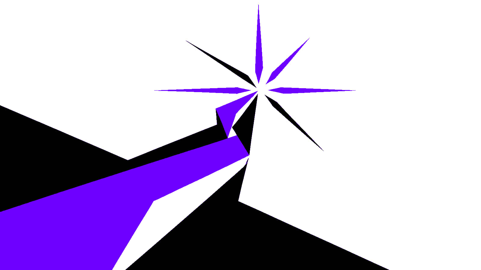 Angular launch ribbon rising toward a geometric spark