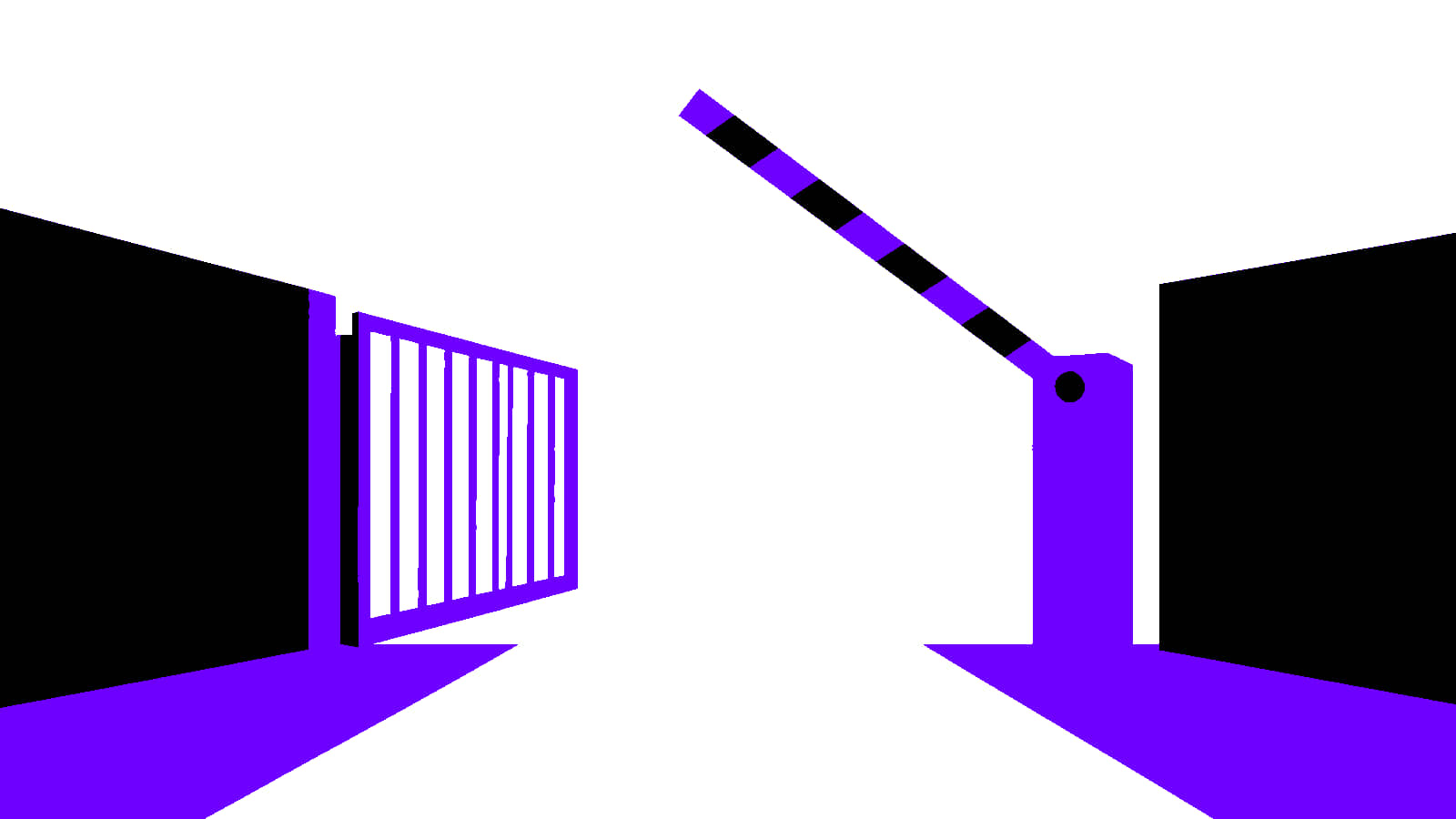 Open poort en opgeheven slagboom in een neutrale compositie