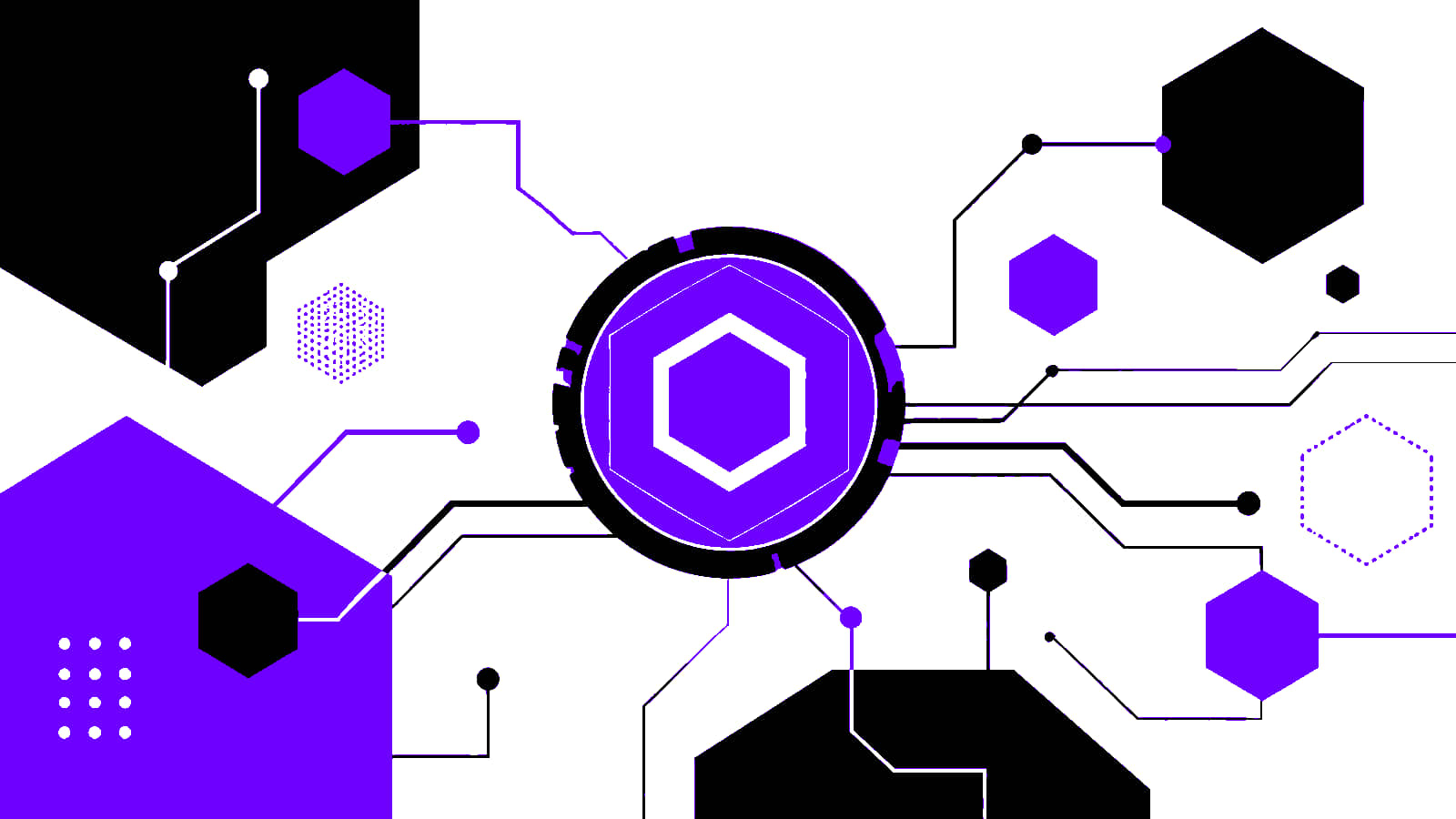Abstract blockchainnetwerk met circuits en zeshoeken