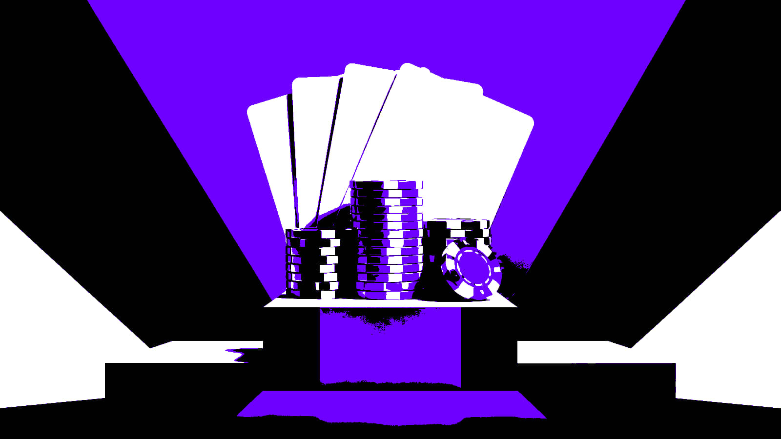 Composicao geometrica de fichas e cartas em tons frios