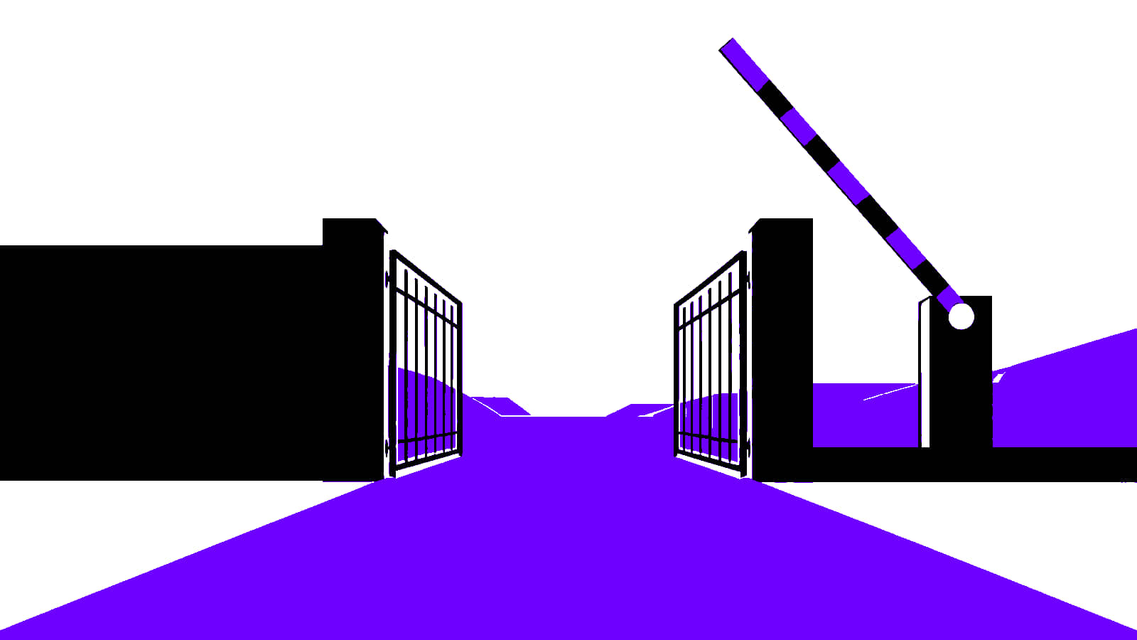 Open gate and raised barrier in a neutral composition